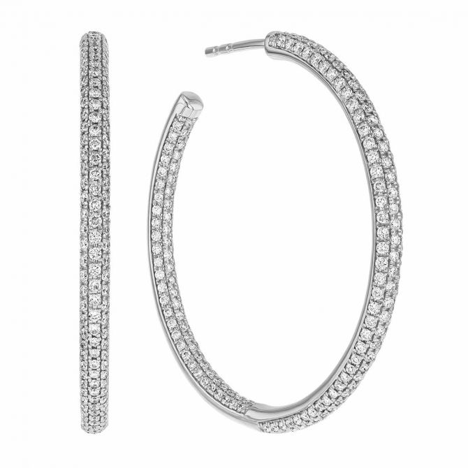 Diamond Pavé Inside Out Hoop Earrings in White Gold, 1.46 cttw