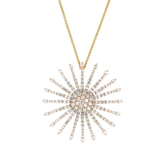 Diamond Pavé Starburst Pendant in Yellow Gold, 18"