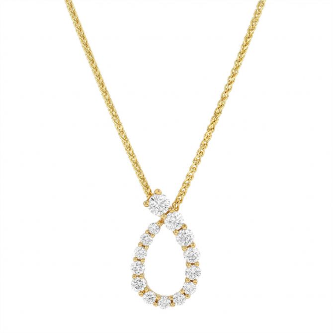 Graduated Diamond Open Teardrop Pendant in Yellow Gold, 18"