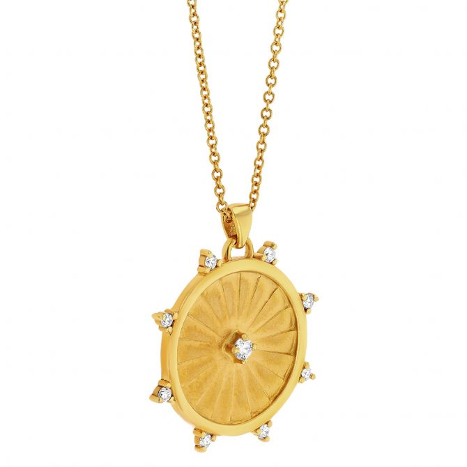 Marika Diamond Sunburst Medallion Pendant in Yellow Gold, 18