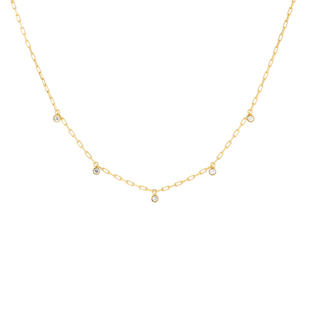 Marika Diamond Drop 5 Stone Station Necklace in Yellow Gold, 0.10 cttw ...