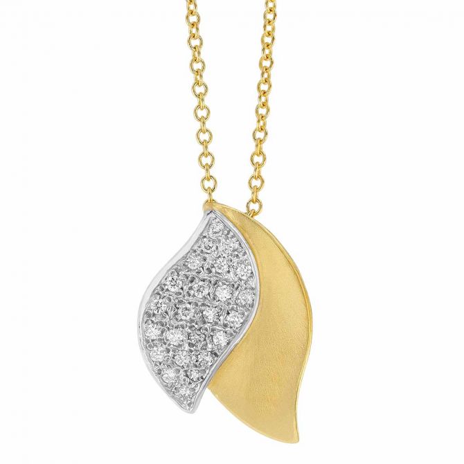 Marika Diamond Pavé 2 Petal Pendant in Yellow & White Gold, 18"