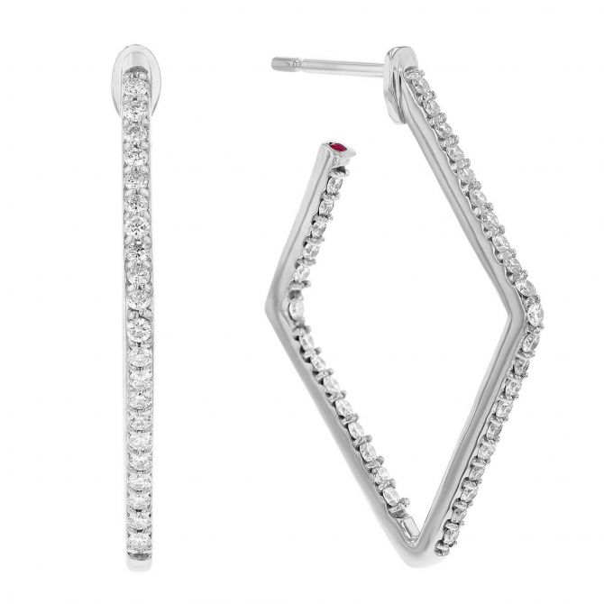 Roberto Coin Perfect Diamond Inside Out Square Hoop Earrings in White Gold, 0.84 cttw