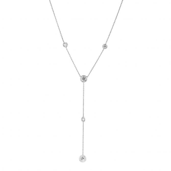 Roberto Coin Diamond Lariat 5 Stone Necklace in White Gold, 18"