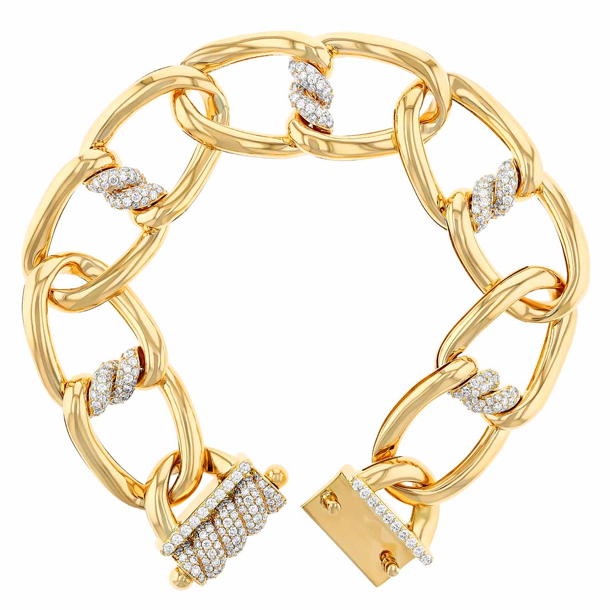 Roberto Coin Cialoma Diamond Twisted Link Chain Bracelet in Yellow Gold ...