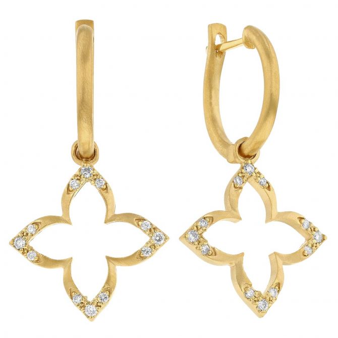 Marika Diamond Pointed Flower Drop Earrings in Yellow Gold