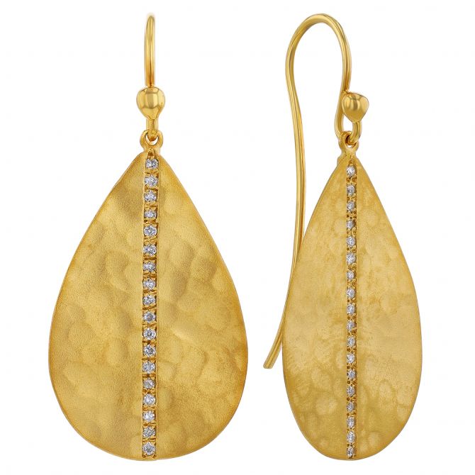 Marika Diamond Column Pear Shaped Dangle Earrings in Yellow Gold