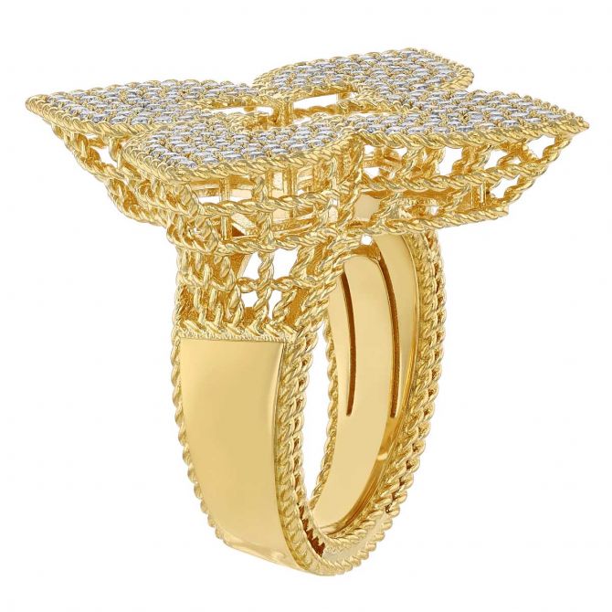 Roberto Coin Venetian Princess Large Flower Diamond Pavé Ring in Yellow Gold