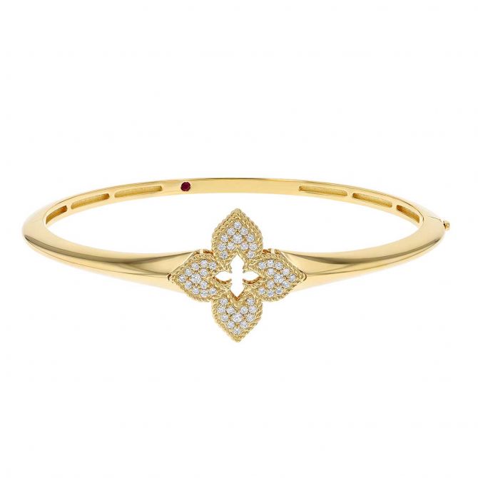 Roberto Coin Venetian Princess Diamond Pavé Flower Bangle Bracelet in Yellow Gold