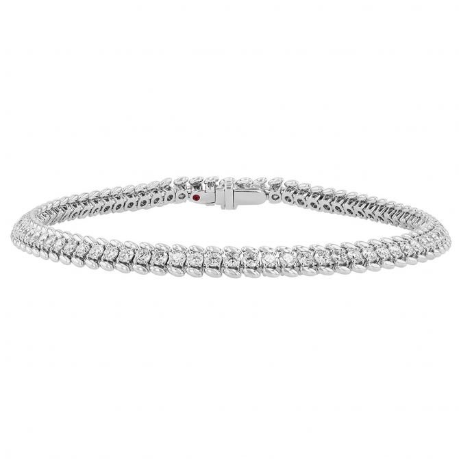 Roberto Coin Diamond Tennis Bracelet with Oval Bead Edges in White Gold, 2.68 cttw