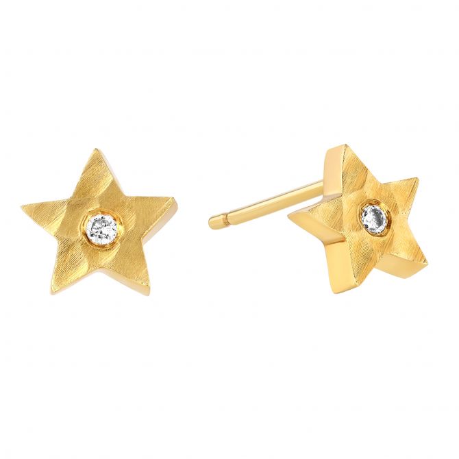 Marika Flush Set Diamond Star Stud Earrings in Yellow Gold