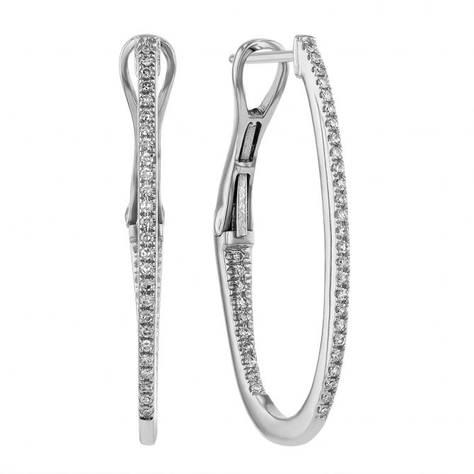 Diamond Inside Out Hoop Earrings in White Gold, 0.20 cttw