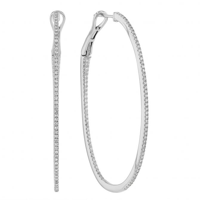 Diamond Inside Out Hoop Earrings in White Gold, 0.42 cttw