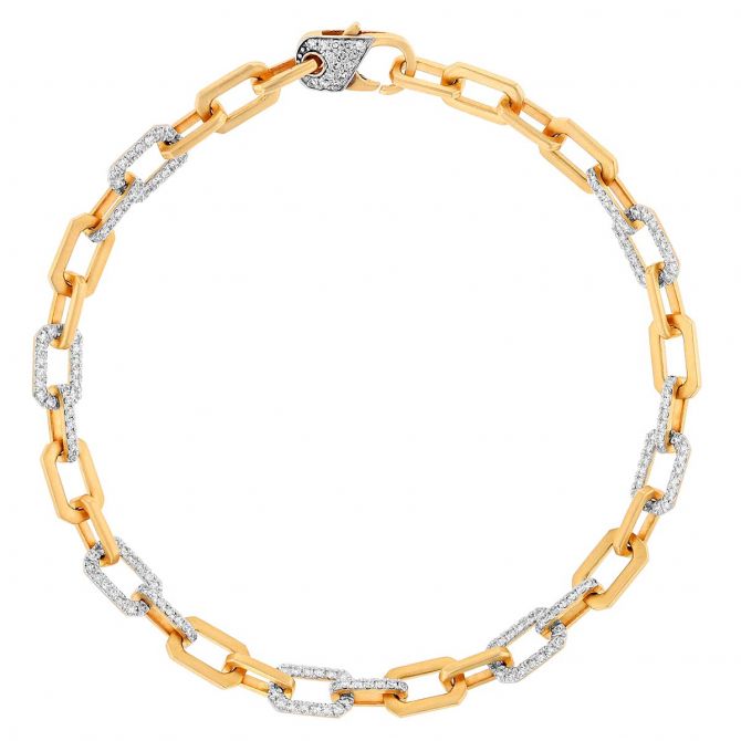 Diamond Pavé & Yellow Gold Alternating Link Chain Bracelet, 7"