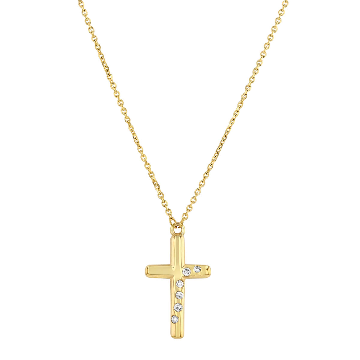 Yellow Gold & Scattered Diamond Cross Necklace, 18