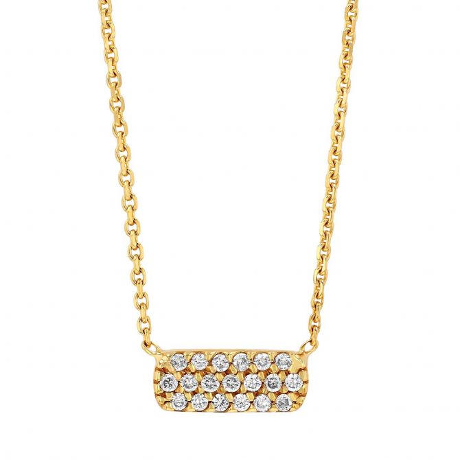 Diamond Pavé 3 Row Bar Pendant Necklace in Yellow Gold, 18"