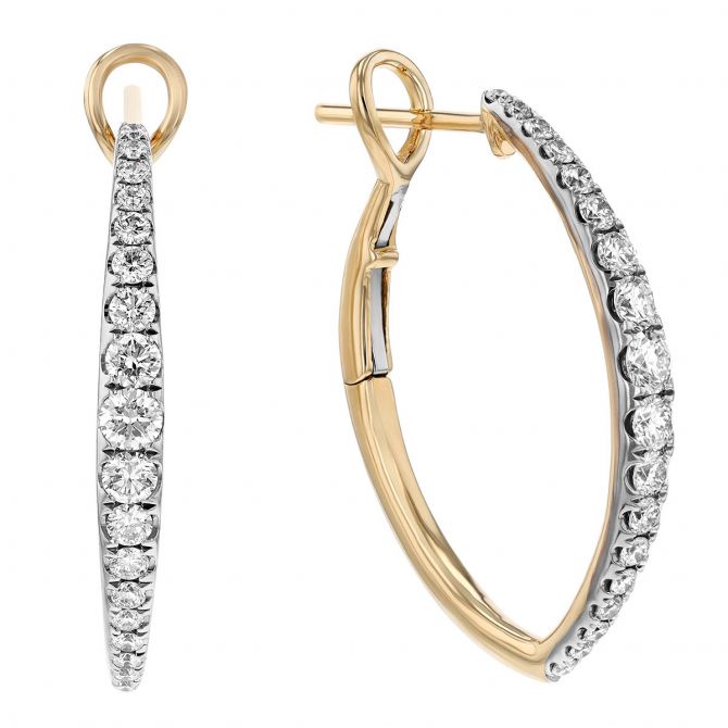 Frederic Sage Diamond Graduated Marquise Shaped Hoop Earrings in White & Yellow Gold, 0.65 cttw