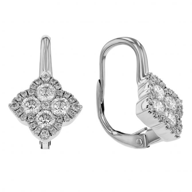 Frederic Sage Diamond Cluster Flower Drop Earrings in White Gold