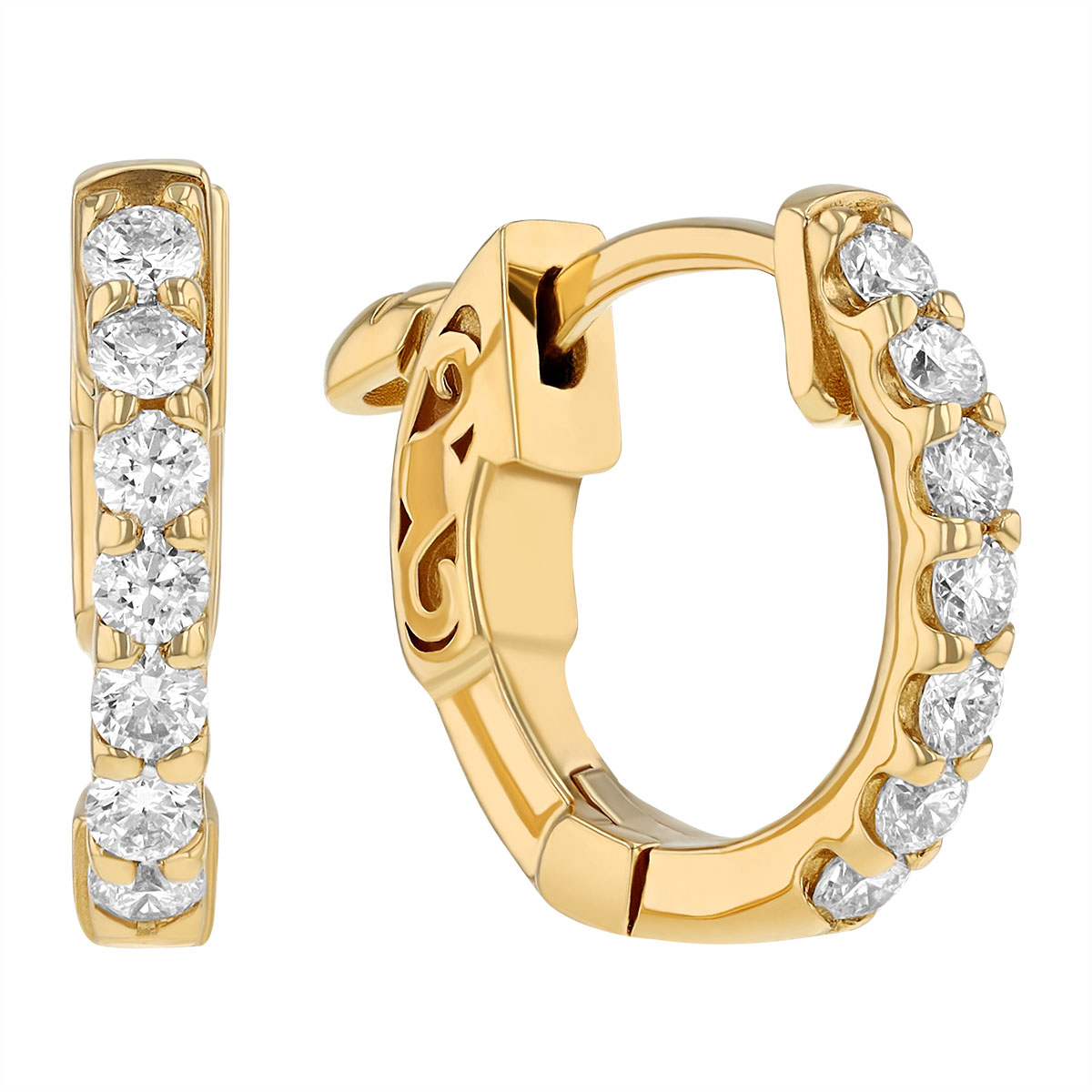 Diamond Huggie Hoop Earrings in Yellow Gold, 0.30 aptw | Borsheims