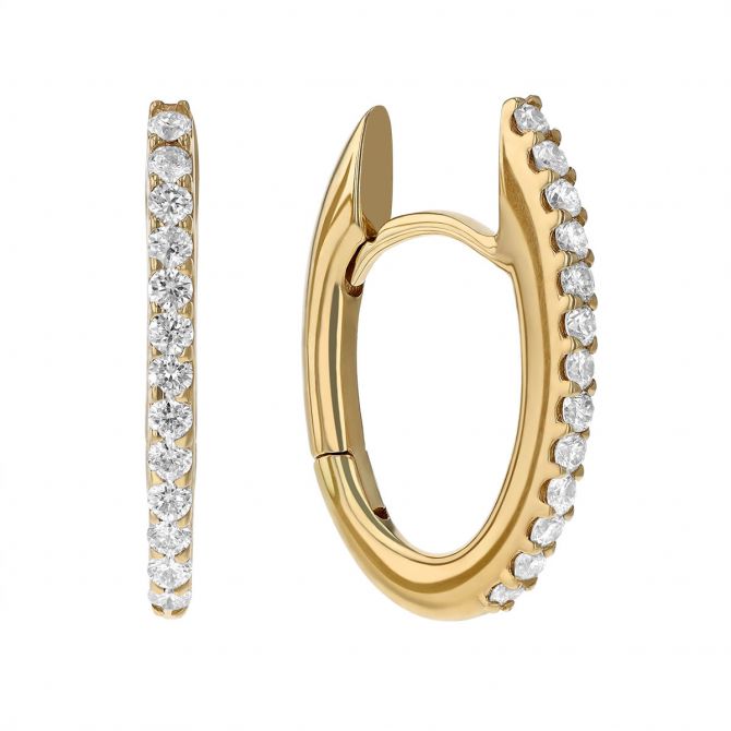 Diamond Oval Hoop Earrings in Yellow Gold, 0.30 aptw