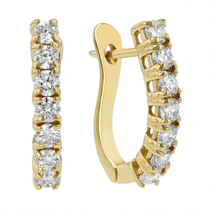 Diamond J Hoop Earrings in Yellow Gold, 0.60 aptw