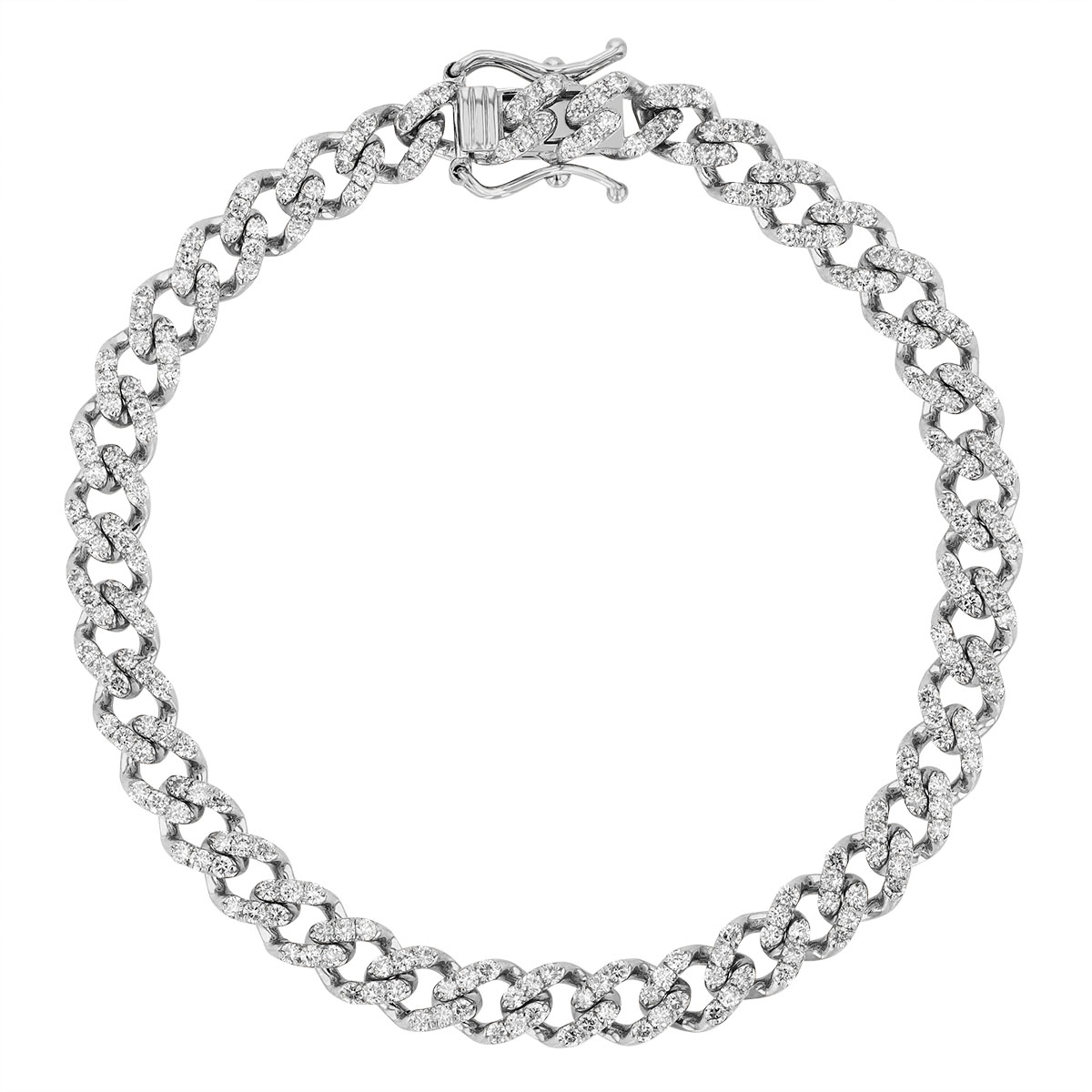 Diamond Pavé Curb Link Chain Bracelet in White Gold, 2.75 aptw, 7 ...