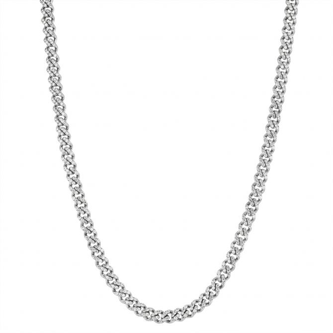 Diamond Pave Curb Link Chain Necklace in White Gold, 17"