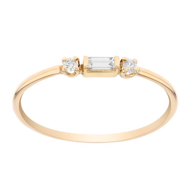 Zoe Chicco Baguette & Round Diamond Trio Thin Stacking Ring in Yellow Gold