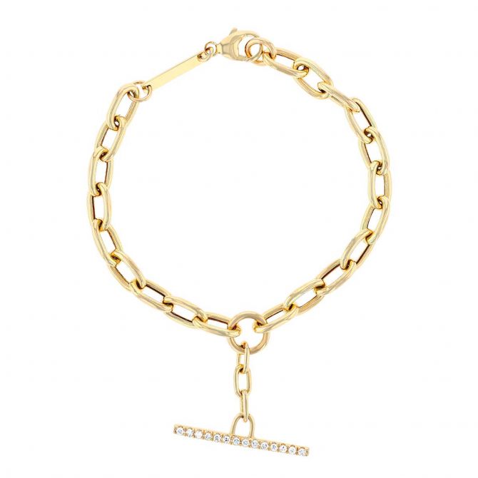 Zoe Chicco Diamond Pave Toggle Oval Chain Bracelet in Yellow Gold, 6.5"