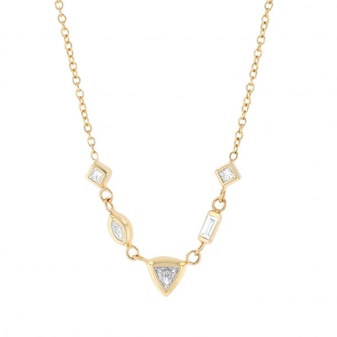 Zoe Chicco Mixed Cut Diamond Bezel 5 Station Necklace in Yellow Gold, 16"