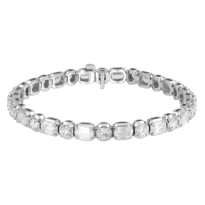 Christopher Designs Crisscut Lamour Classic & Round Diamond Tennis Bracelet in Platinum, 4.90 cttw, 