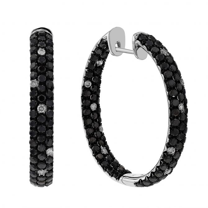 Diamond & Small Spike Pattern Huggie Hoop Earrings in Black Rhodium |  Borsheims