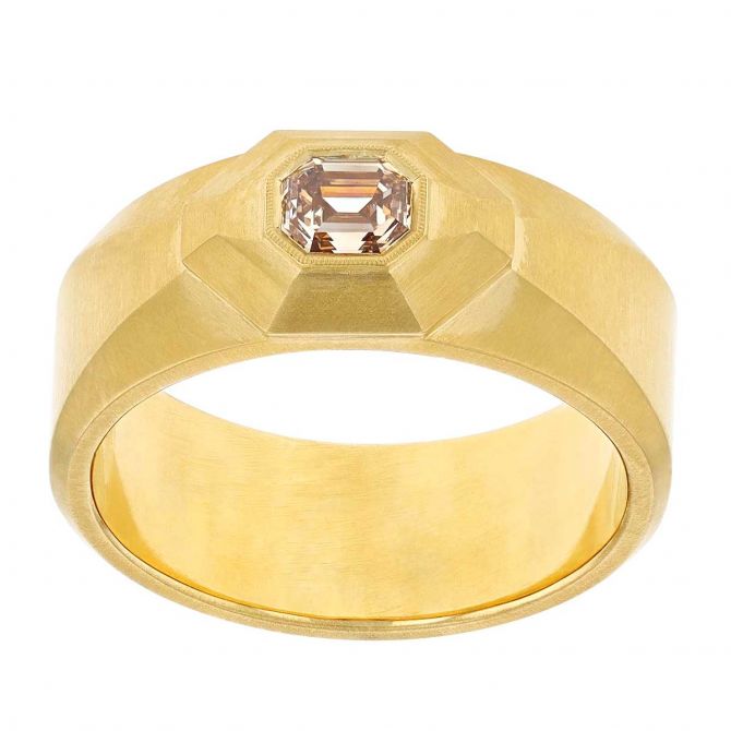 Erika Winters Hana Emerald Cut Diamond Bezel Set Ring in Yellow Gold