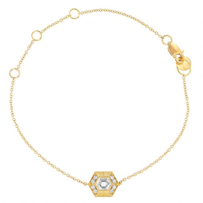 Erika Winters Lois Bezel Set Diamond Hexagon Bracelet in Yellow Gold, 7.5"