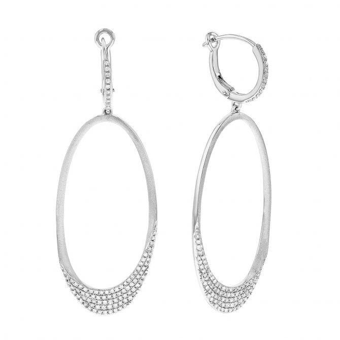 Diamond Pavé Large Oval Dangle Earrings in White Gold