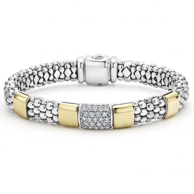 LAGOS High Bar Gold Station Diamond Bracelet, 9 mm, 7"