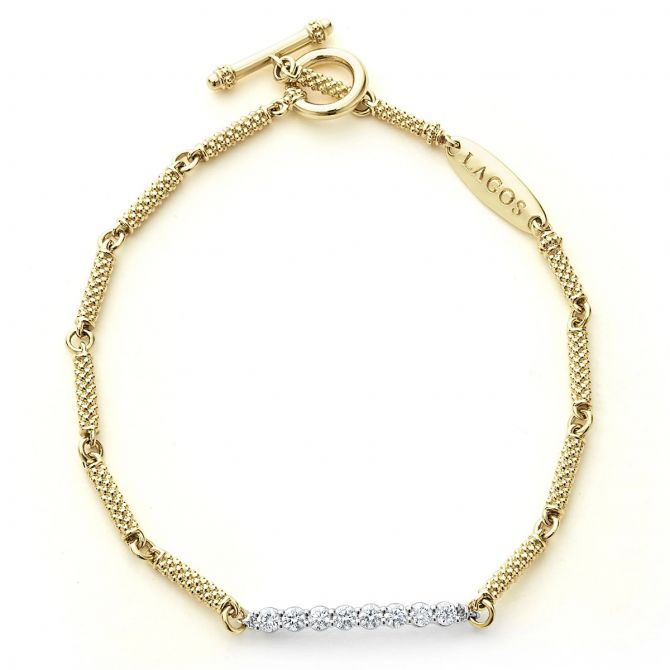 LAGOS Signature Caviar Superfine Diamond Link Bracelet in 18K Gold 7"