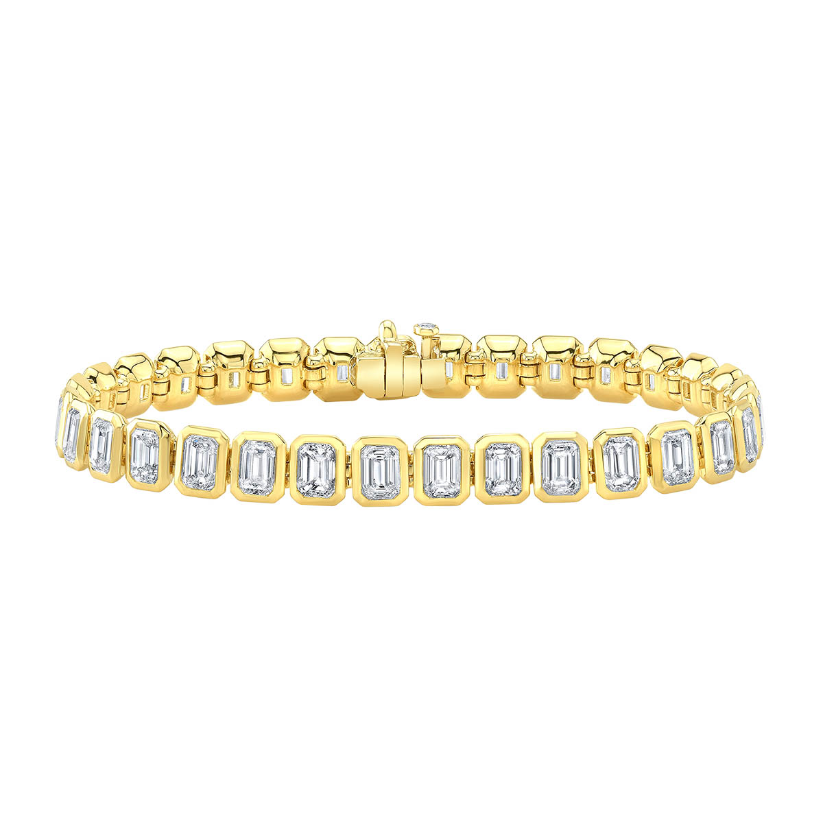 Rahaminov Emerald Cut Diamond Bezel Set Tennis Bracelet in Yellow Gold ...
