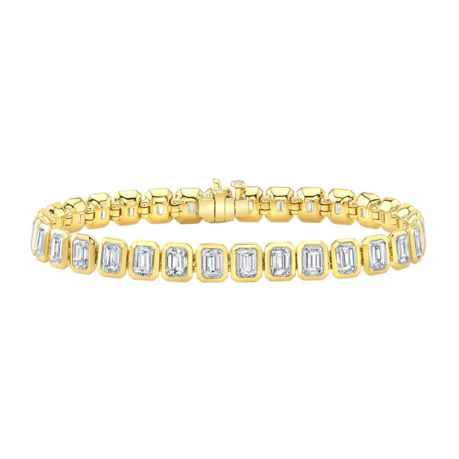 14K Yellow Gold Diamond Round Bezel Tennis Bracelet (2.82ctw)