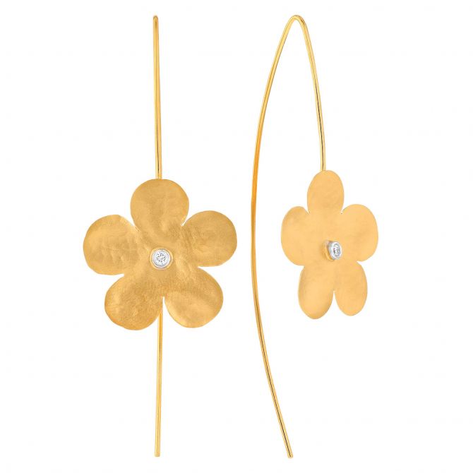 Marika Diamond Flower Wire Drop Earrings in Yellow Gold