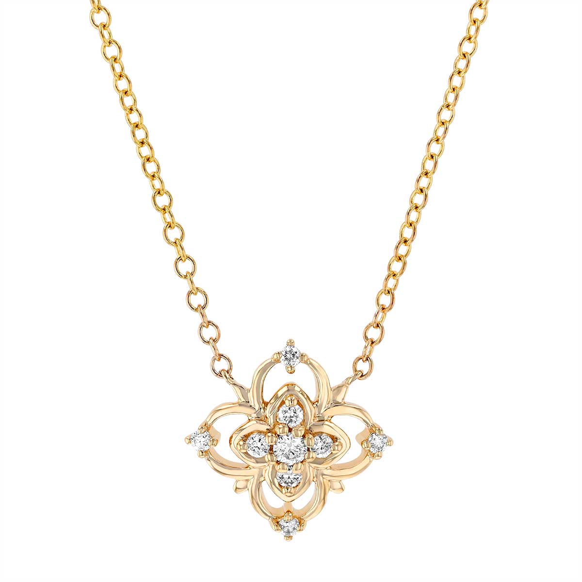 Diamond Double Flower Pendant in Yellow Gold, 18