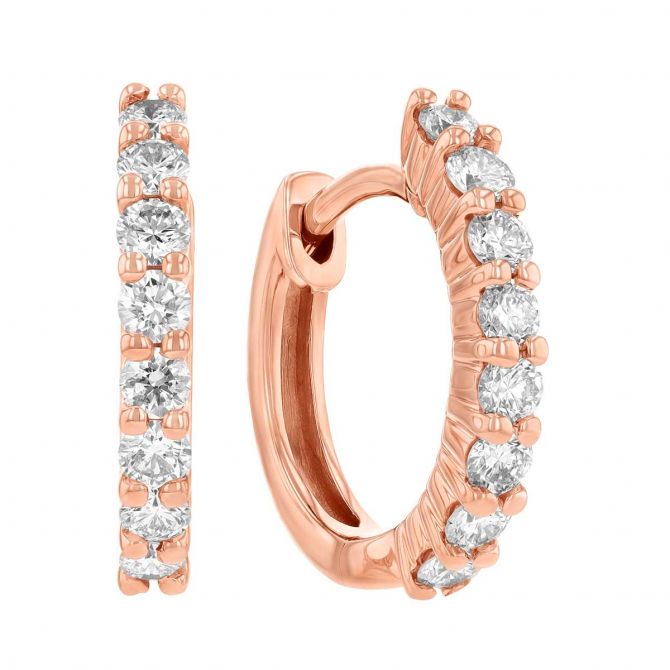 Diamond Huggie Hoop Earrings in Rose Gold, 0.35 cttw