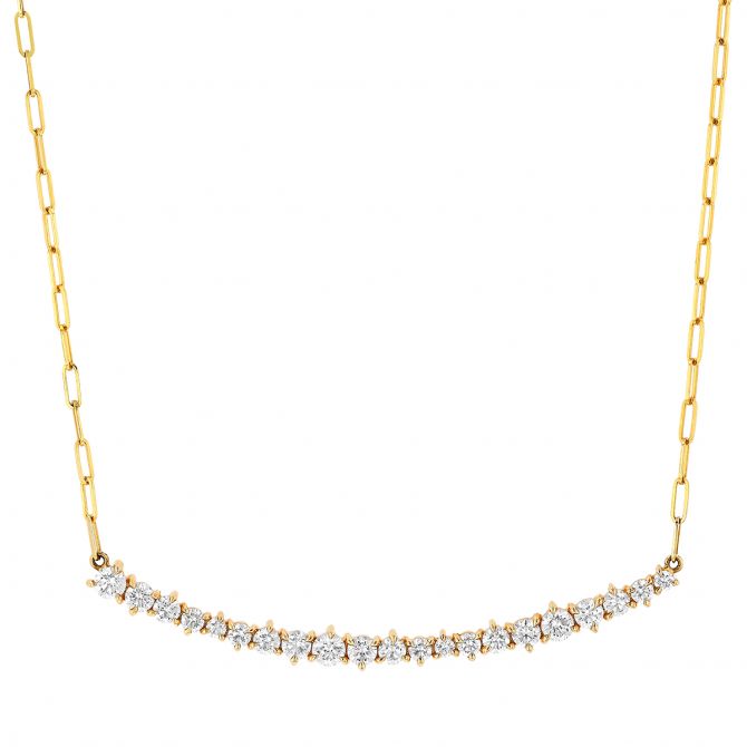 Phillips House Graduated Diamond Curved Bar Necklace in Yellow Gold, 20