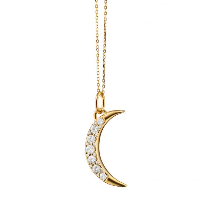 Monica Rich Kosann Diamond Crescent Moon Pendant in Yellow Gold, 17"