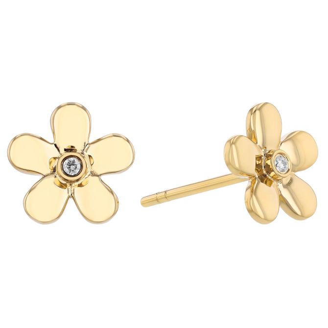 Frederic Sage Diamond Flower Dainty Stud Earrings in Yellow Gold