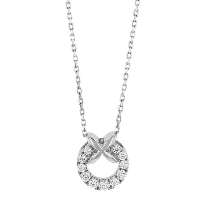 Frederic Sage Diamond Open Circle & X Shaped Bail Pendant in White Gold, 18"