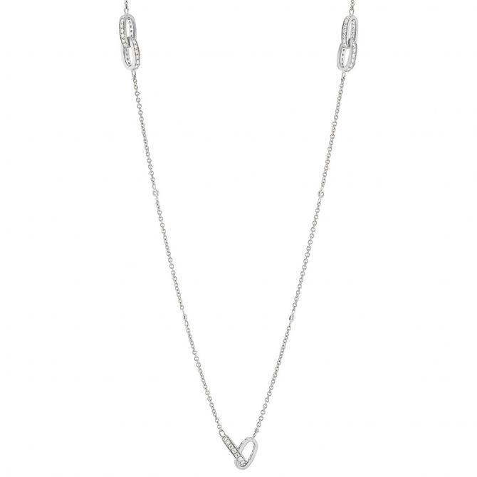 Diamond Double Link & Bezel Set Station Necklace in White Gold, 32"