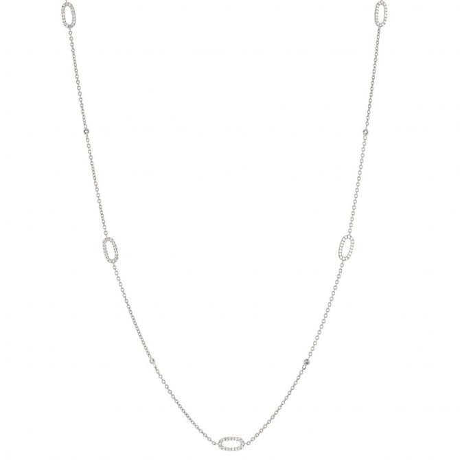 Diamond Link & Bezel Set Station Necklace in White Gold, 32"