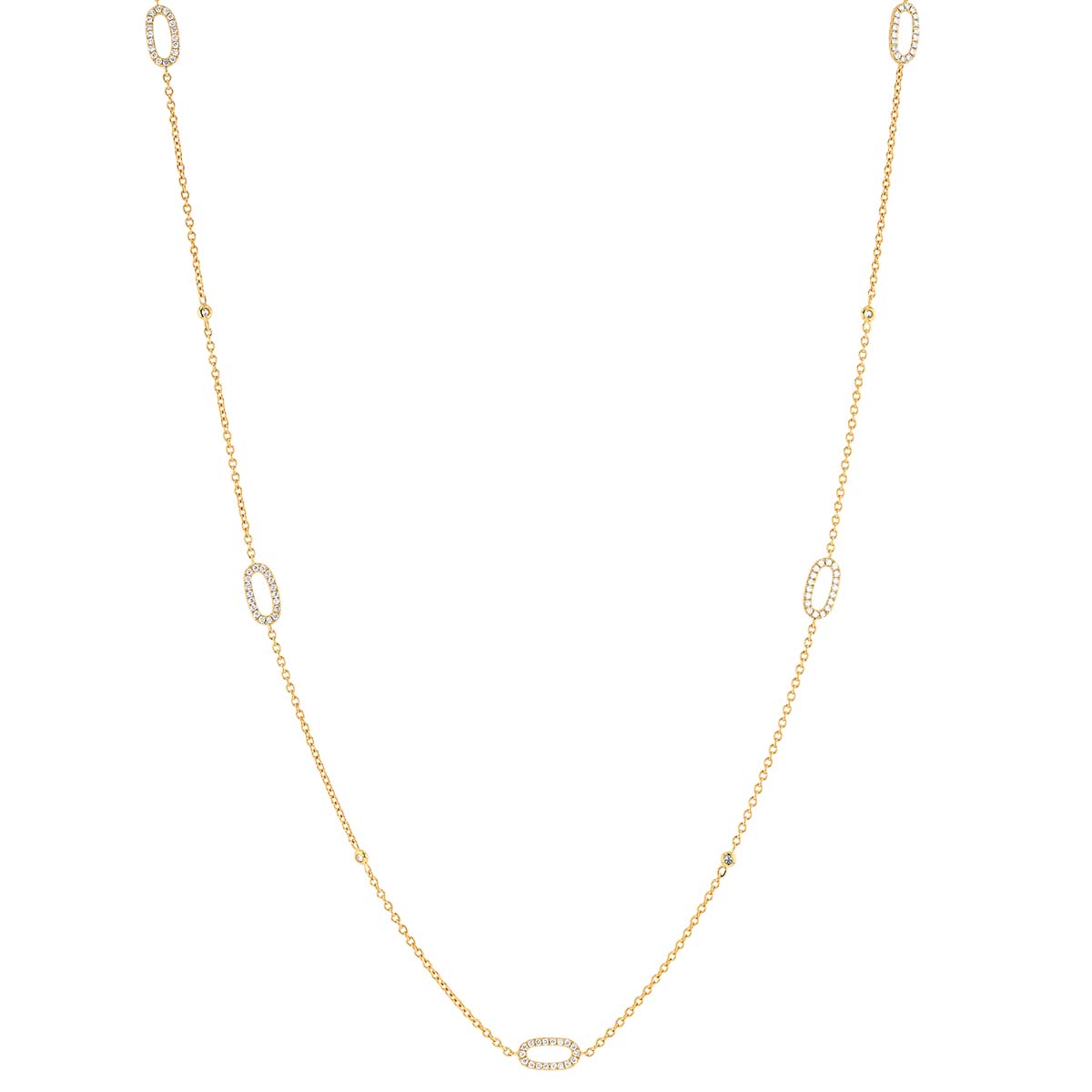 Diamond Link & Bezel Set Station Necklace in Yellow Gold, 32