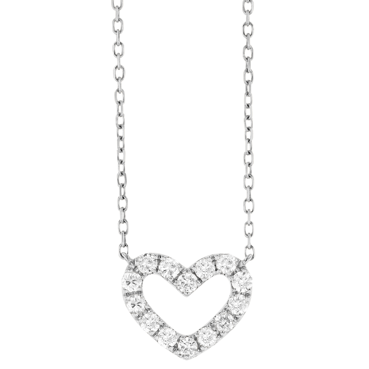 Diamond Open Heart Pendant in White Gold, 18